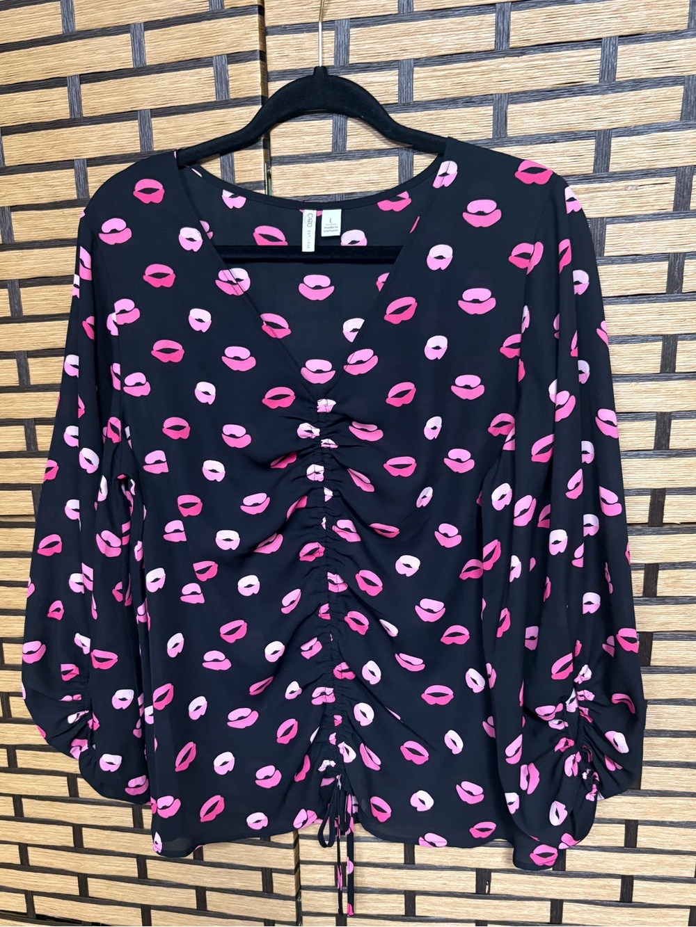 Cato black lip print blouse size large